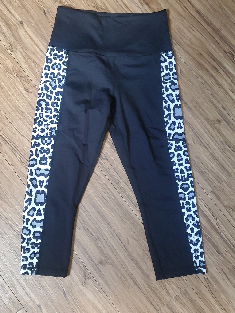 Black Leggings with White-and-Black Leopard Side Panels